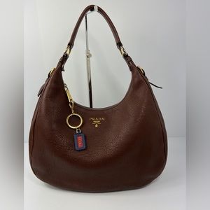 Prada Vitello Daino Hobo Dark Brown Bag